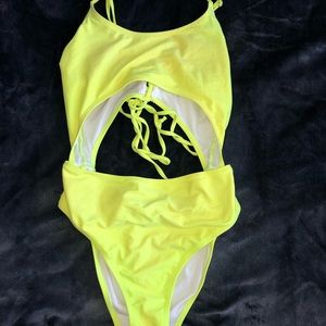 Neon green cut out one piece bikini